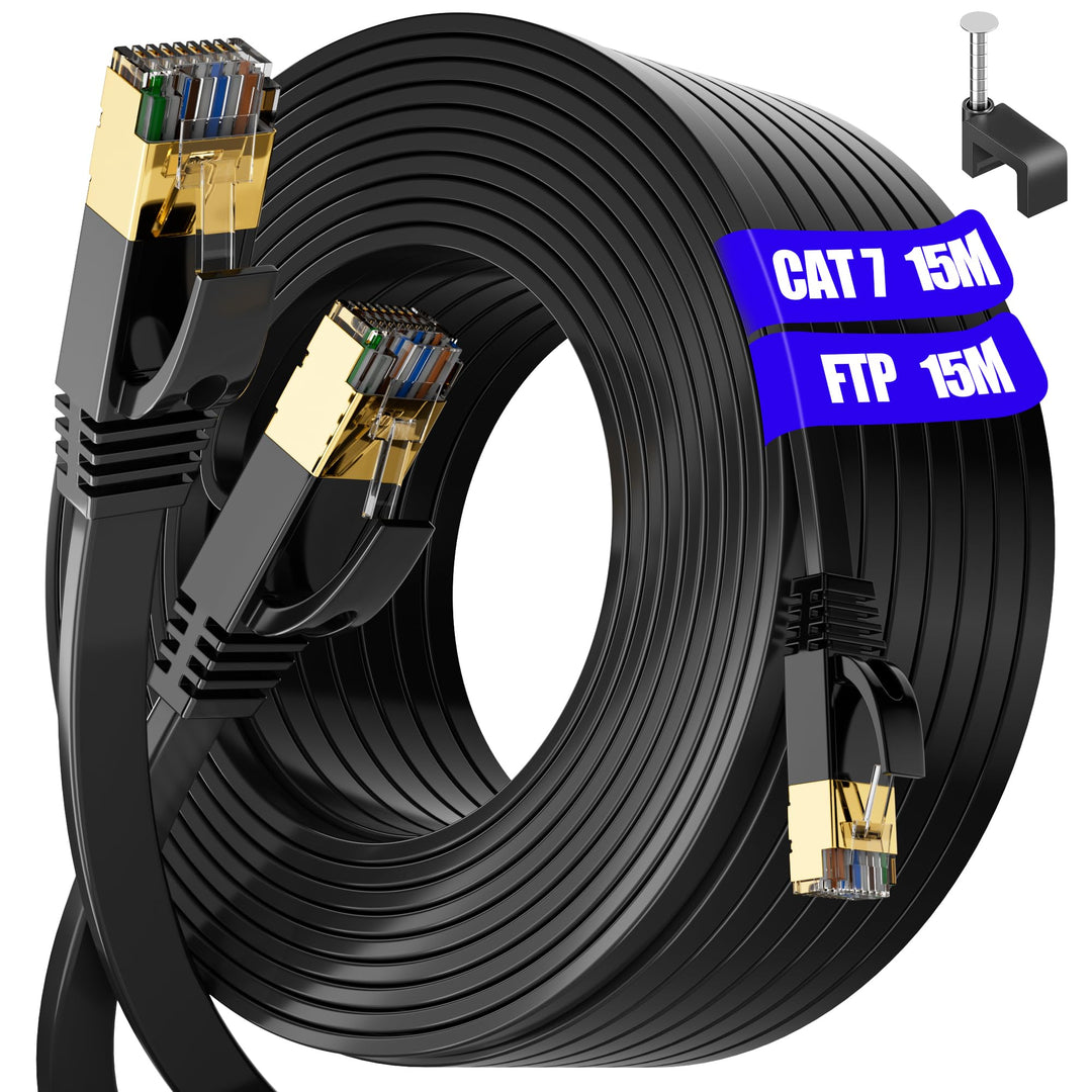 Cat 7 15m LAN Kabel 15 Meter Flach Netzwerkkabel 15m Gigabit Ethernet Kabel Outdoor Indoor - S/FTP,