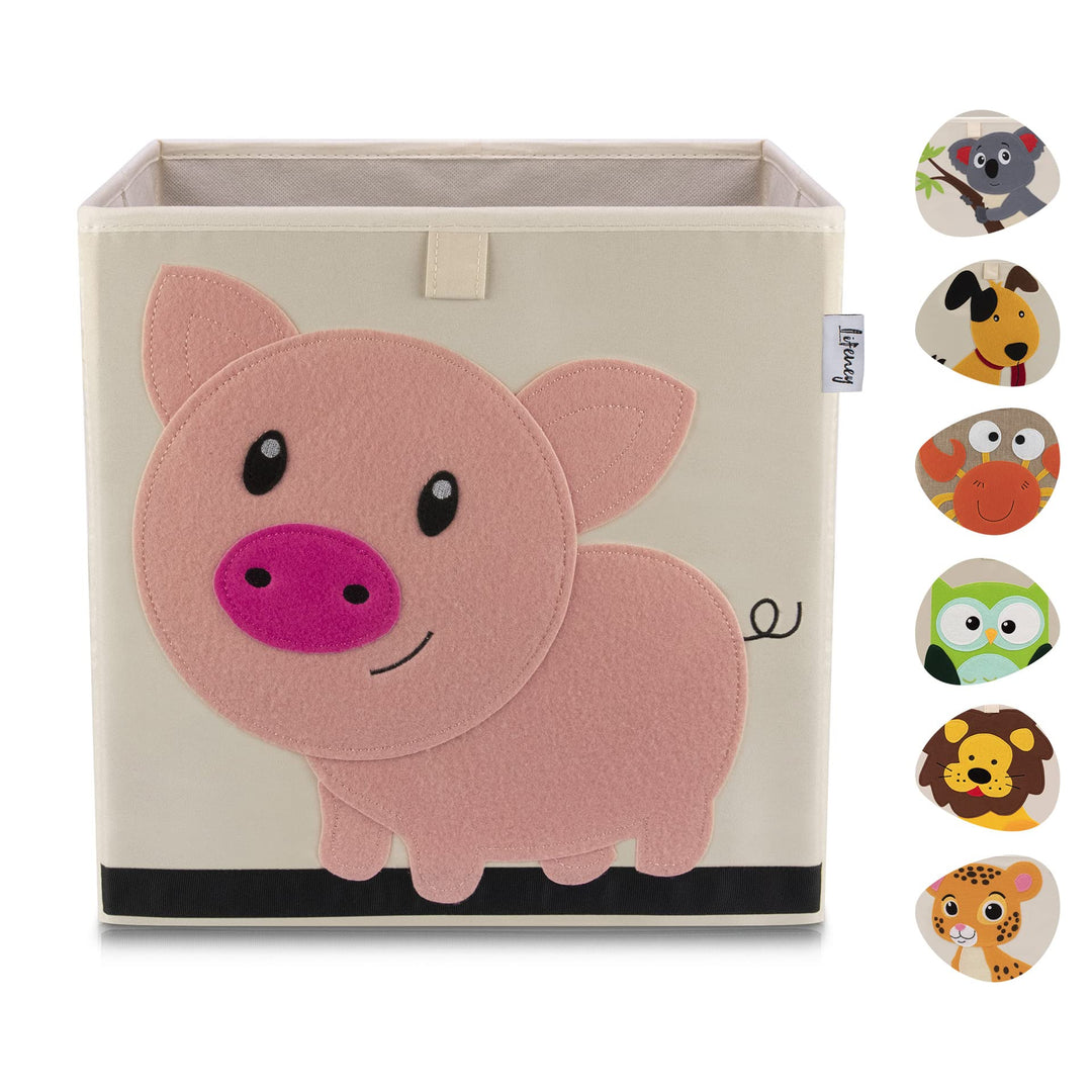 Aufbewahrungsbox mit Schwein Motiv I Spielzeugbox mit Tiermotiv passend für Würfelregale I Ordnungsb