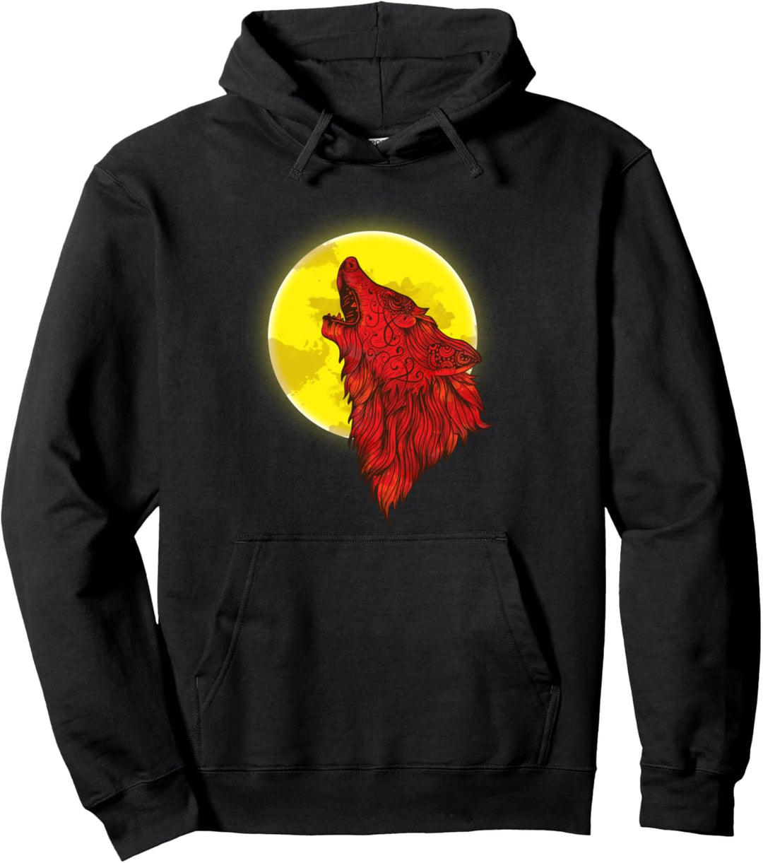 Werwolf In Der Wildnis Roter Wolf bei Vollmond Lustiges Wolf Pullover Hoodie