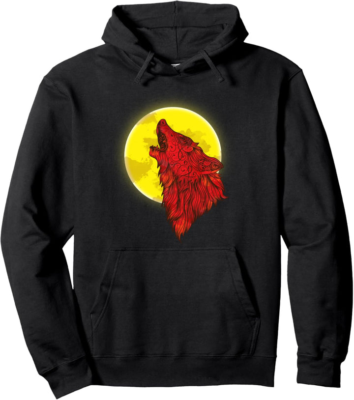 Werwolf In Der Wildnis Roter Wolf bei Vollmond Lustiges Wolf Pullover Hoodie