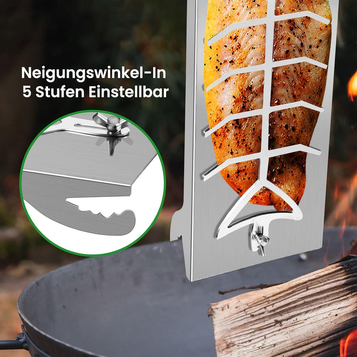 Flammlachsbrett Edelstahl|Extra breit 17cm Flammlachshalter passend für Feuerschalen und Grills mit