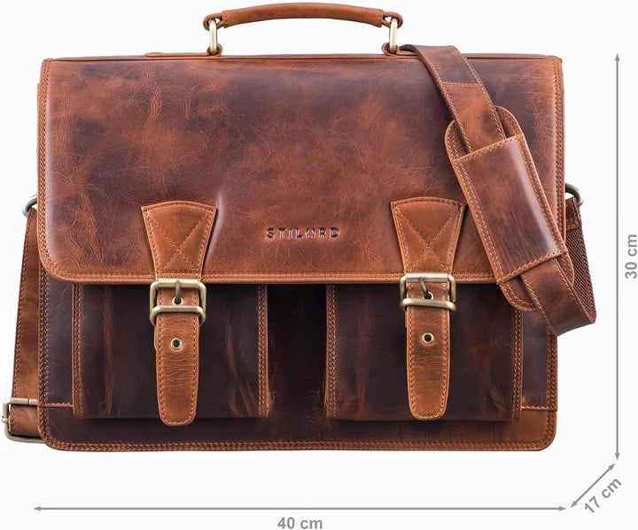 STILORD "Jeffrey Lehrertasche Aktentasche Leder Grosse Vintage Ledertasche zum Umhängen 15.6 Zoll La