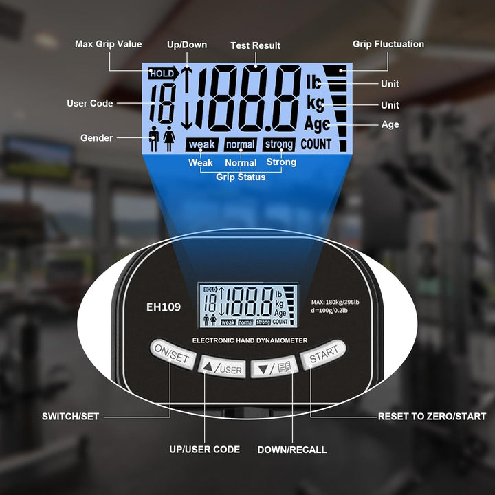 Electronic Griffkraft Messgerät Digitaler Hand Dynamometer Handkraftmessgerät mit LCD-Display Schwar