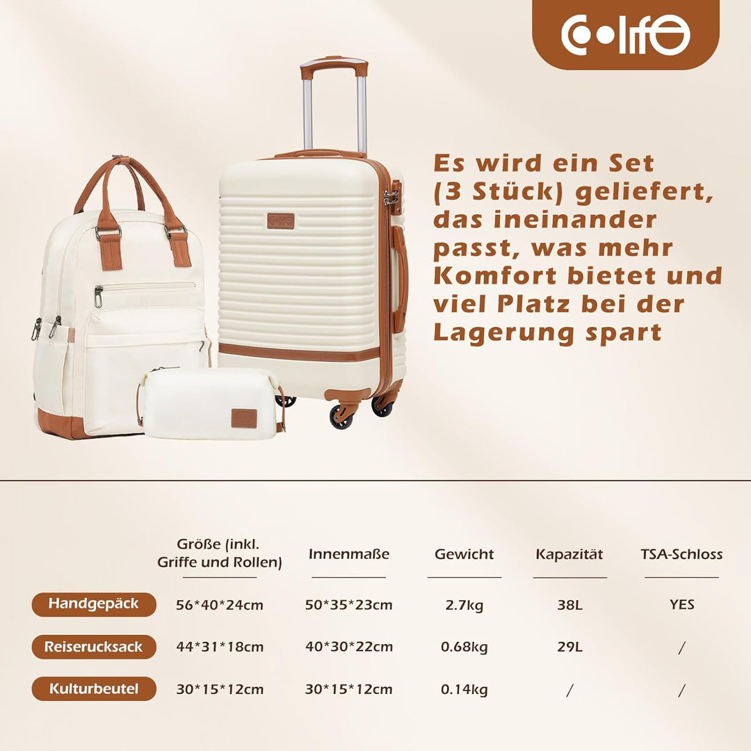 COOLIFE Koffer Trolley Koffer Reisekoffer von ABS Hartschalen Trolley 4 Rollen TSA-Schloss Der Koffe
