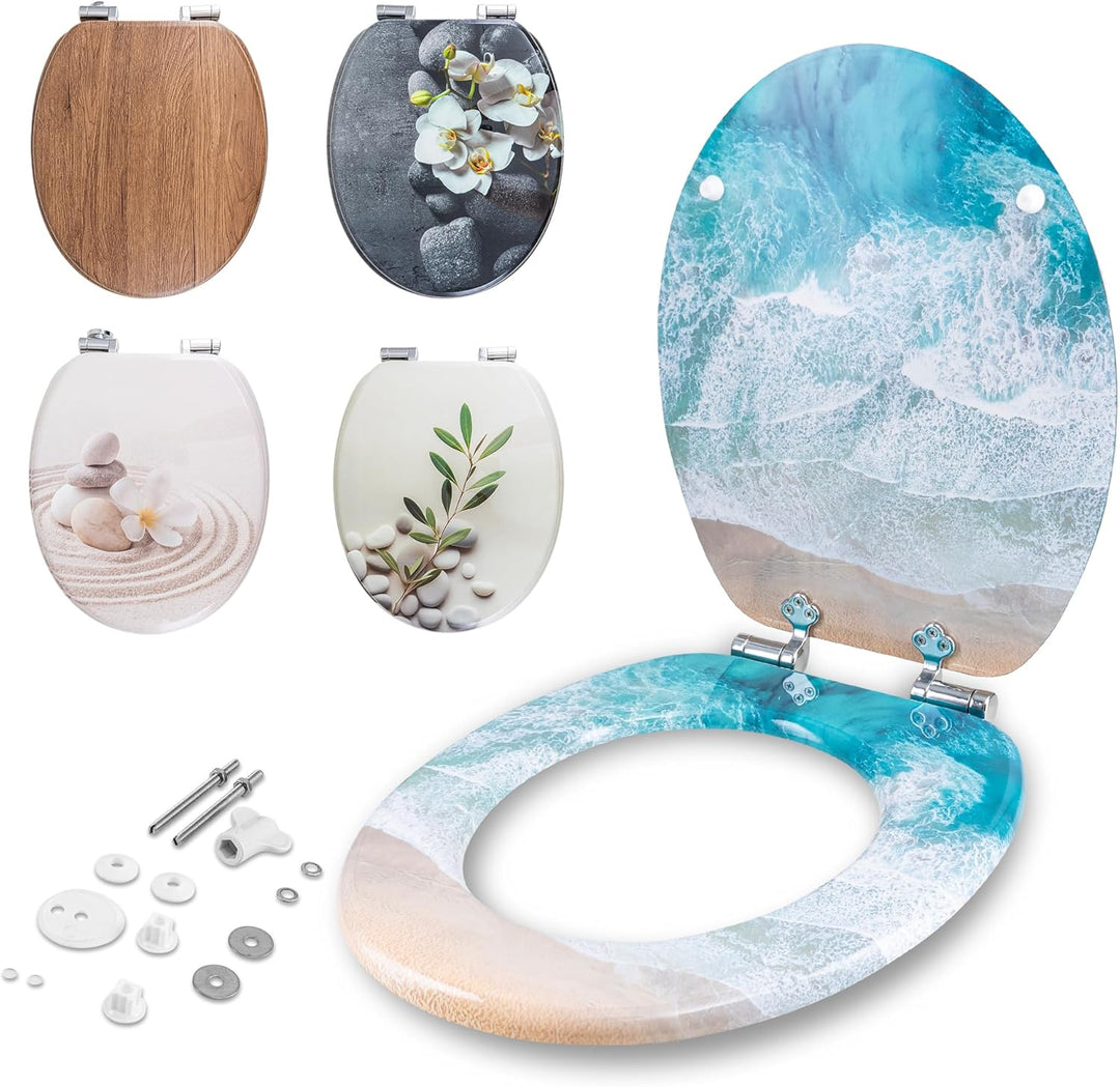 Benkstein® Toilettendeckel mit Absenkautomatik Turquoise Tide – antibakterieller WC Sitz – Quick-Rel