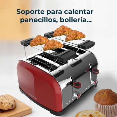 Cecotec Vertikaler Toaster Toastin' time 1700 Double Red, 1700W, Doppelter kurzer und breiter Schlit