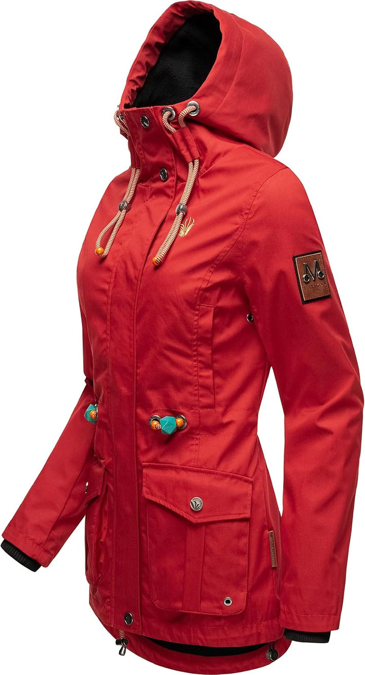 MARIKOO Damen Parka Übergangs-Jacke leicht gefüttert mit Kapuze Babetaa S Cherry Red, S Cherry Red