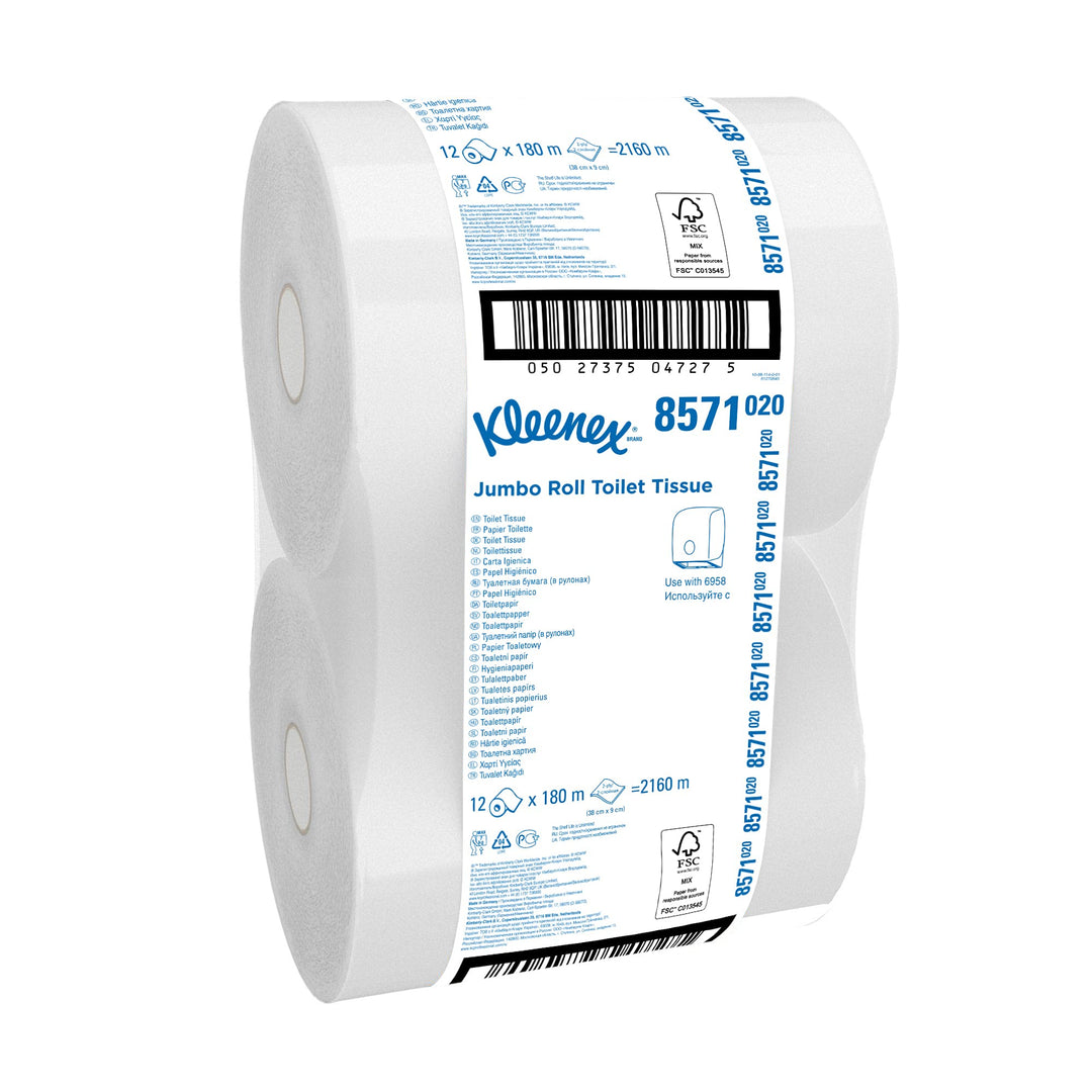 Kleenex Jumbo Toilettenpapier-Rolle 8571-12 x 180 m weisse, 2-lagige Rollen