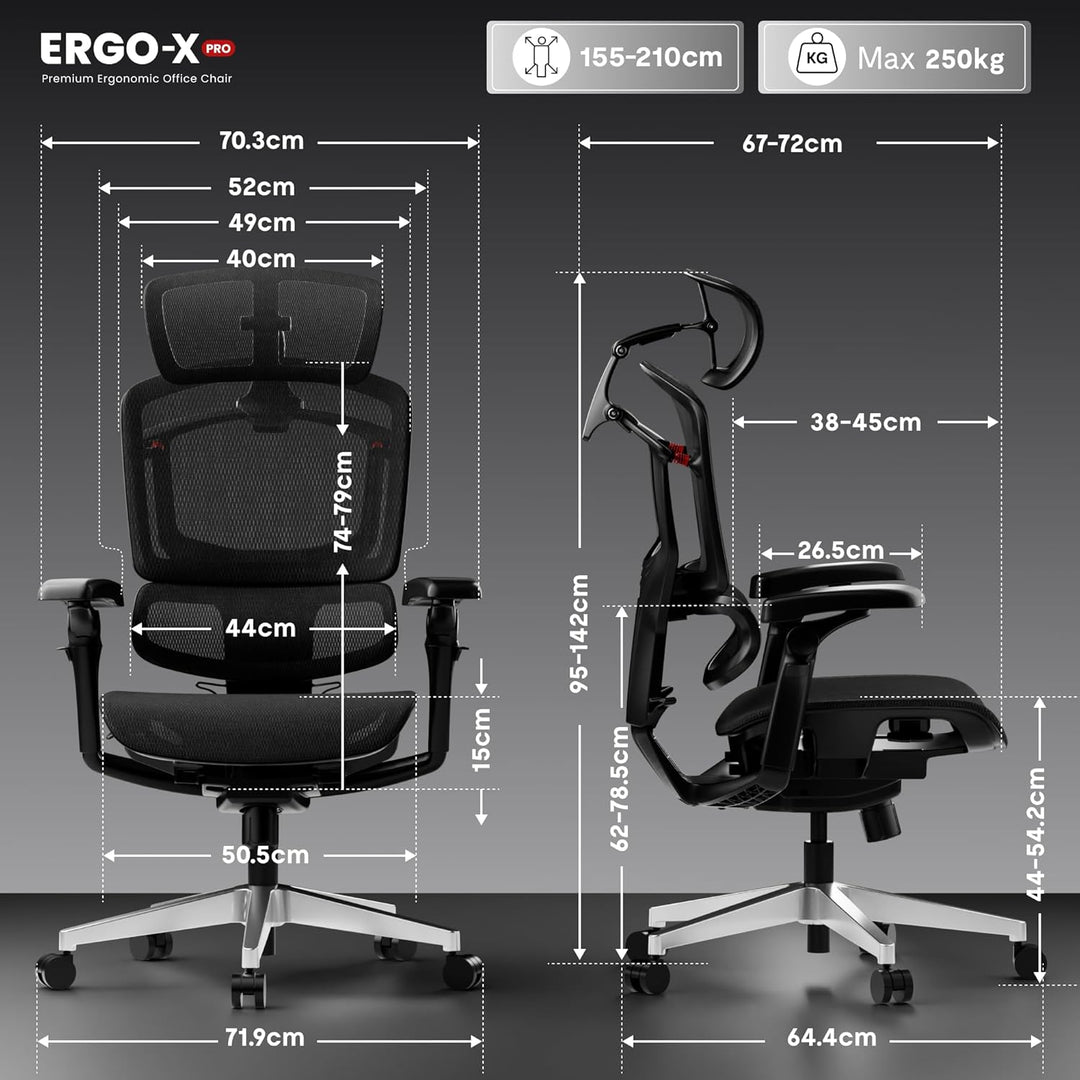 FLEXISPOT ErgoX Pro Ergonomischer Bürostuhl mit 12-stufiger Höhenverstellung, Schreibtischstuhl mit