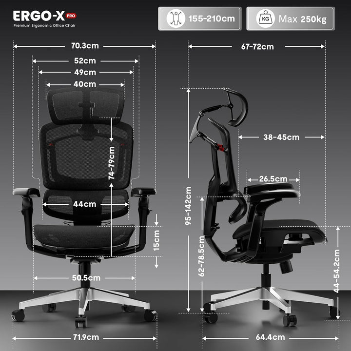 FLEXISPOT ErgoX Pro Ergonomischer Bürostuhl mit 12-stufiger Höhenverstellung, Schreibtischstuhl mit