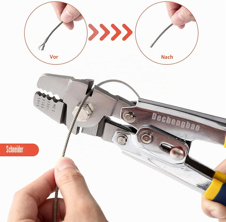 Drahtseil-Crimpwerkzeug, Kabel-Crimps bis 2,2 mm, Edelstahl-Draht-Crimpzange für ovale Aluminiumhüls