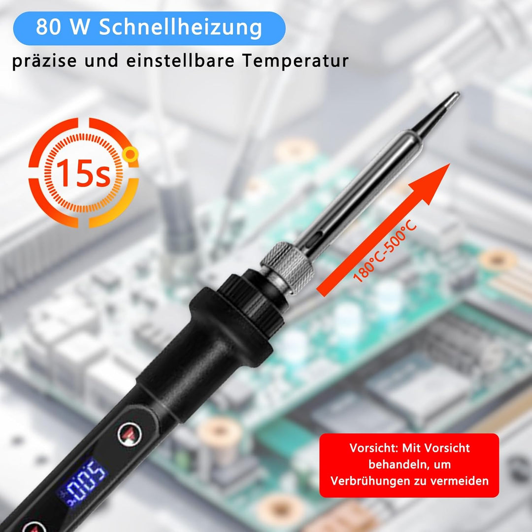 Lötkolben set,Lötkolben-Kit 80W Einstellbar Temperatur (180℃-500℃), enthält 1 Lötkolbens mit Ein/Aus
