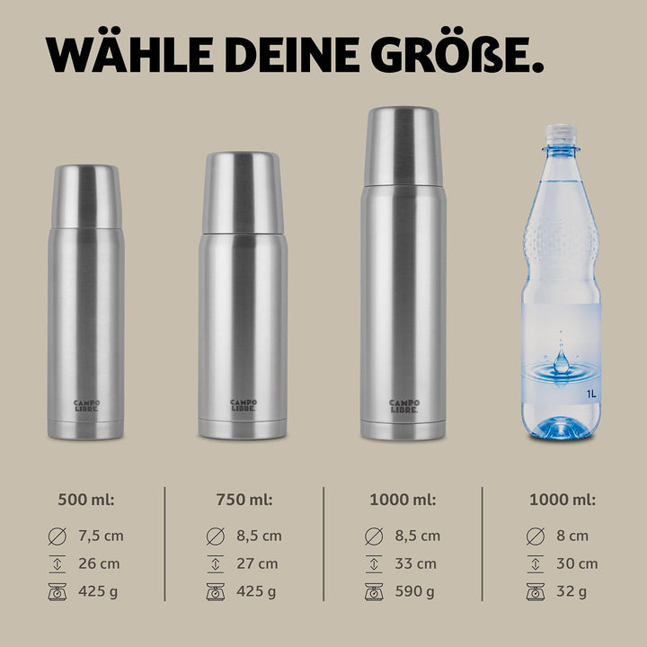 Campo Libre. Jaco® Thermoskanne 1L, 750ml, 500ml I Thermos mit Becher I Unsere Thermosflasche mind.