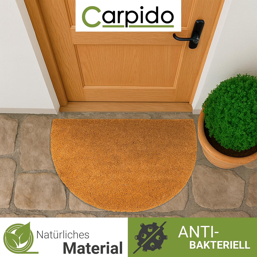 Carpido rutschfeste Kokosmatte - 60 x 90 cm Halbrund 24mm Natur - Für Innen und für den überdachten