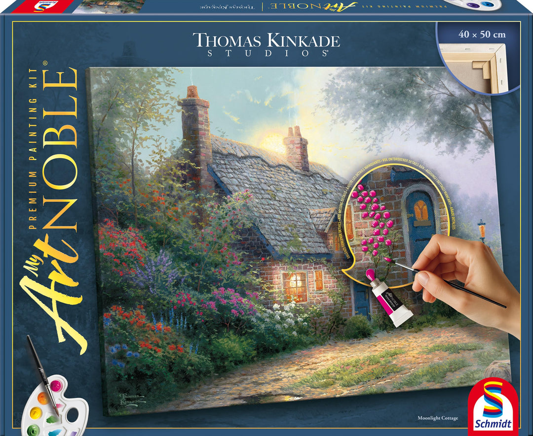 Moonlight Cottage: My Artnoble® Thomas Kinkade | Premium-Malset mit vorgedruckter Leinwand und Acryl
