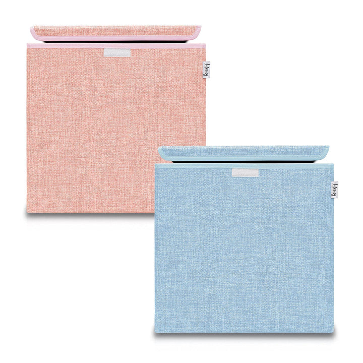 Aufbewahrungsbox mit Deckel im 2er Set Rosa und Blau I Doppelpack Spielzeugbox passend für Würfelreg
