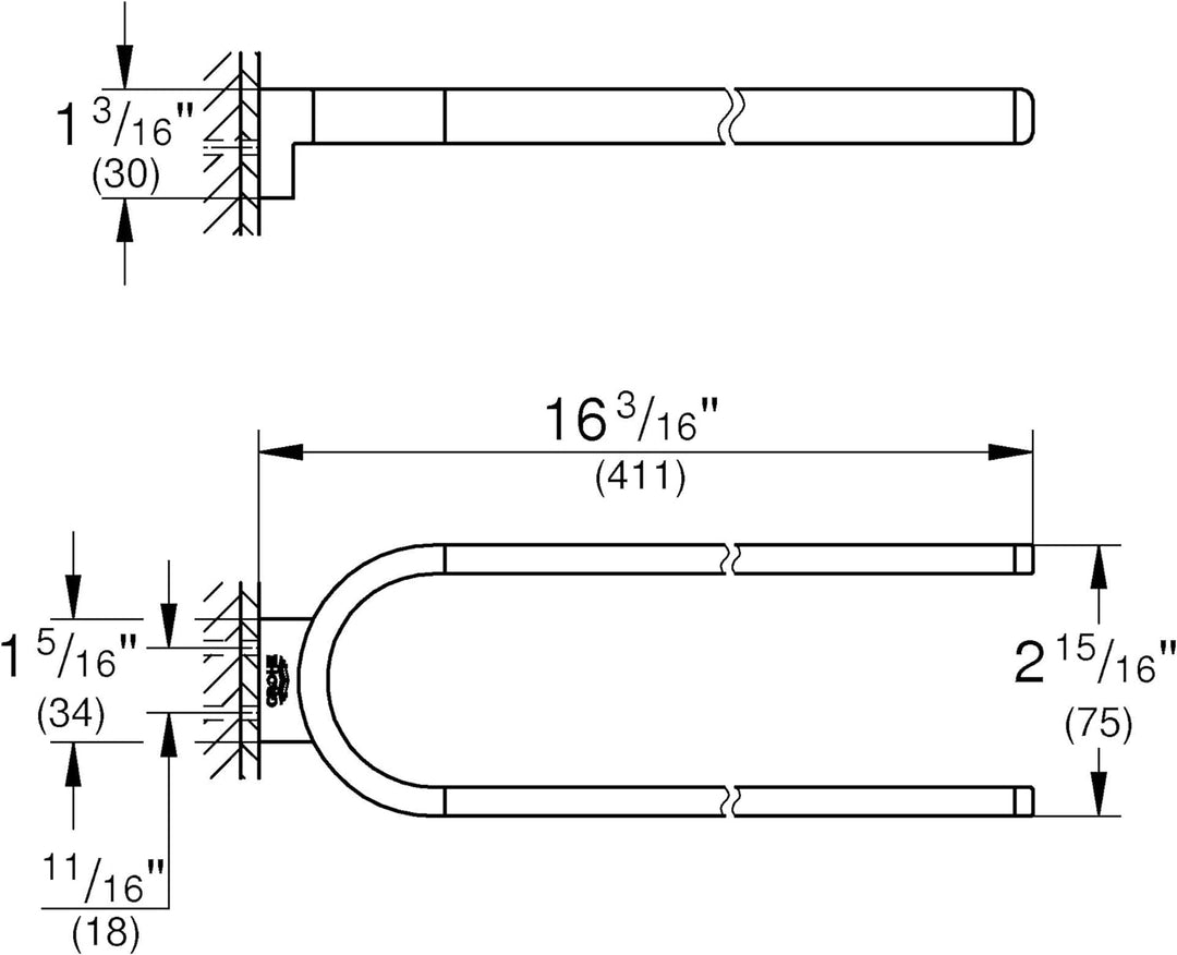 GROHE Selection, Accessoires - Handtuchhalter, nicht schwenkbar, zwei Arme, nickel gebürstet, 41059E