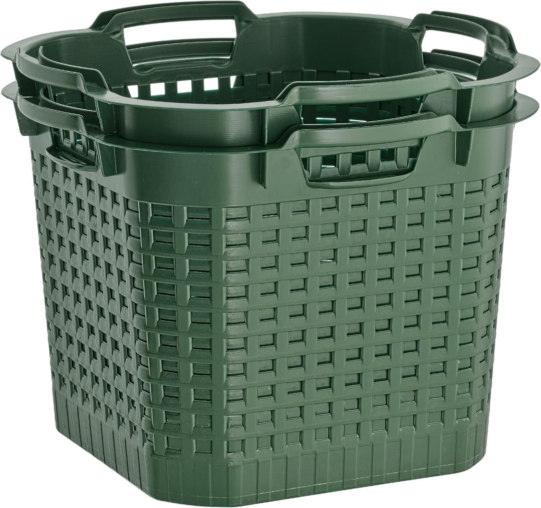 BURI 2x Erntekorb Gartenkorb lebensmittelecht - 25L Kartoffelkorb Obstkorb Laubkorb grün, drehstapel