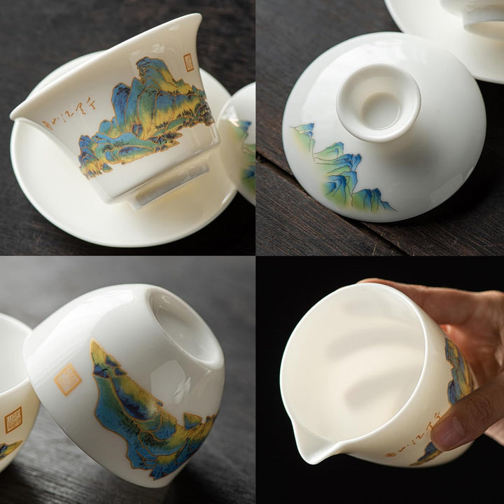Chinesisches Teeset Traditionelles Chinesisches Kung-Fu-Teeset für Erwachsene, Gaiwan Teeset mit 6 T