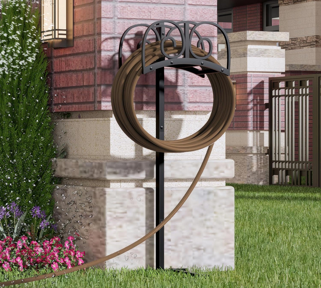 Verbesserter Gartenschlauchhalter mit 4 Spikes – Robuste Wasserschlauchtrommel aus Metall, Schlauch-