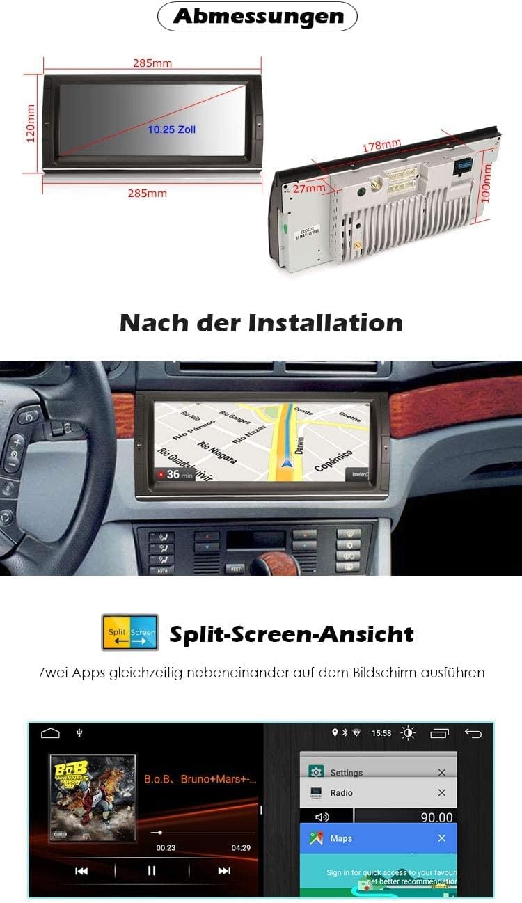 Erisin 10.25 Zoll Android 10.0 Autoradio mit GPS Navi Für BMW 5er E39 E53 M5 X5 Eingebauter CarPlay
