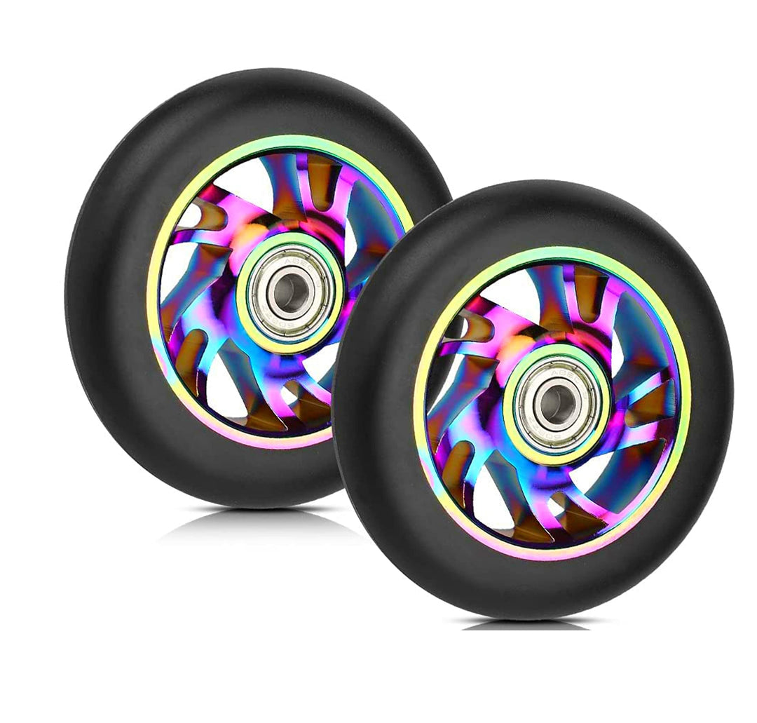 Yungeln 2 Stück 100mm Stunt Scooter Ersatzräder 100 x 24mm 88A Vollreifen mit ABEC-9 Lager kompatibe