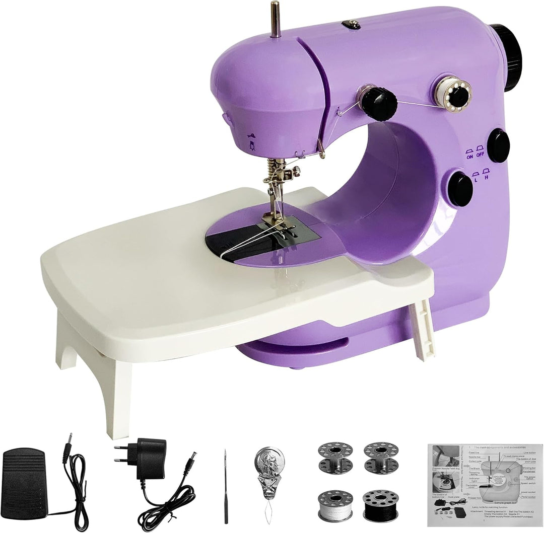 Mini Nähmaschine für Anfänger mit Eingebautem, Anschiebetisch, LED-Licht, Nähmaschine Tragbare Elekt