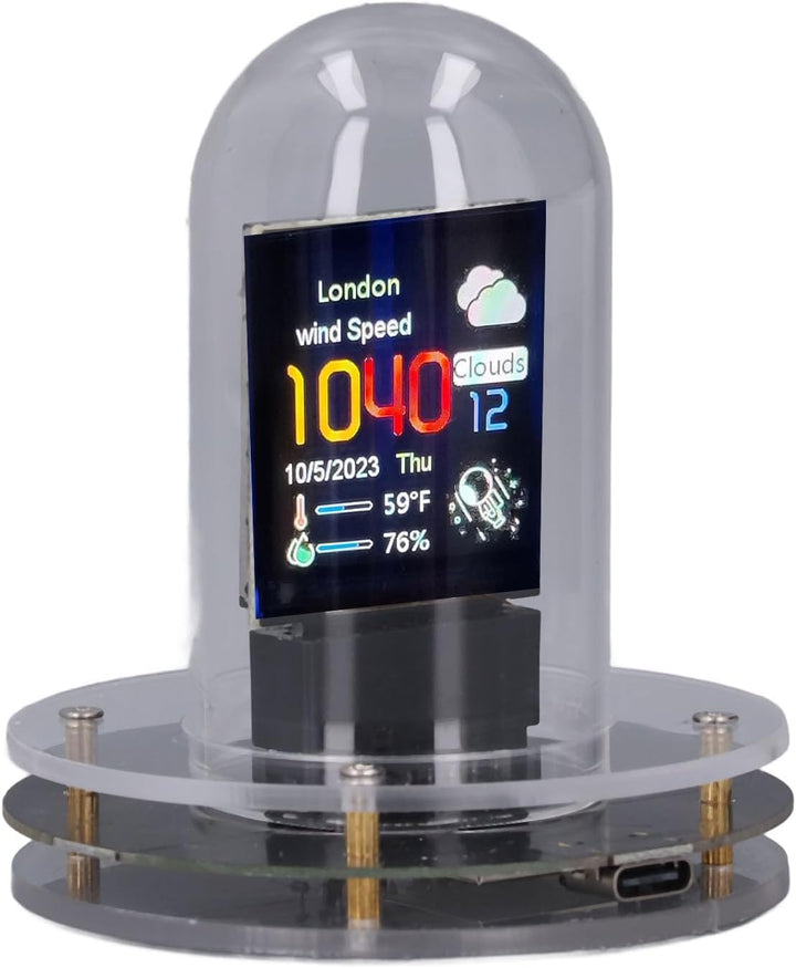 WiFi Nixie Röhren Uhr, Digital, 12/24 Stunden Anzeige, Wetteranzeige, IPS Display, Quarzglas