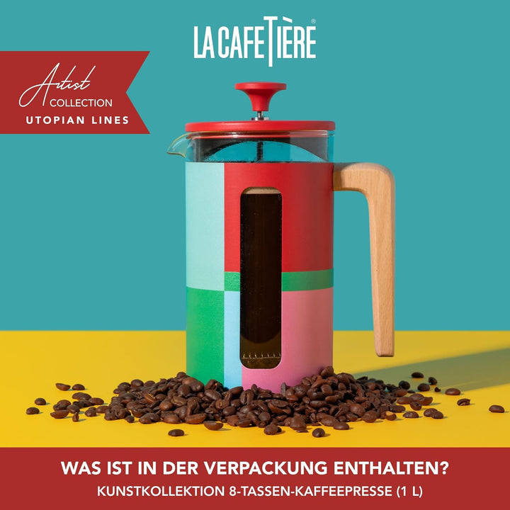 La Cafetière Pisa Kaffeebereiter für 8 Tassen, grosse Pressstempelkanne, geometrisches Design, 1 l,