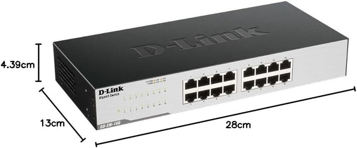 D-Link GO-SW-16G Gigabit Easy Ethernet Gigabit Desktop Switch, Schwarz ( Design kann variieren ) 16