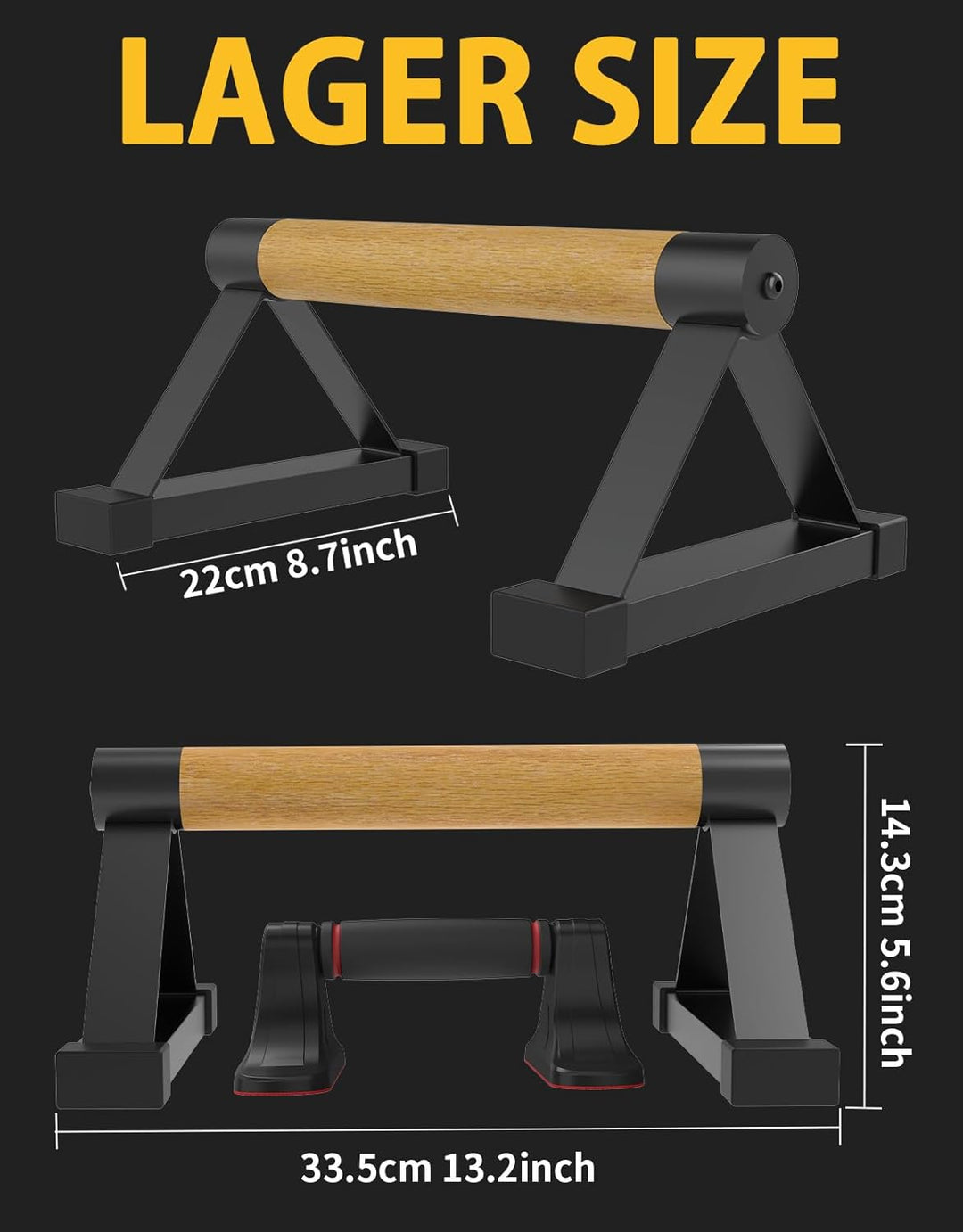 Wooden Push Up Bars Set, 2 Stück Liegestützgriffe aus Buchenholz Non Slip Parallettes Bars für Calis
