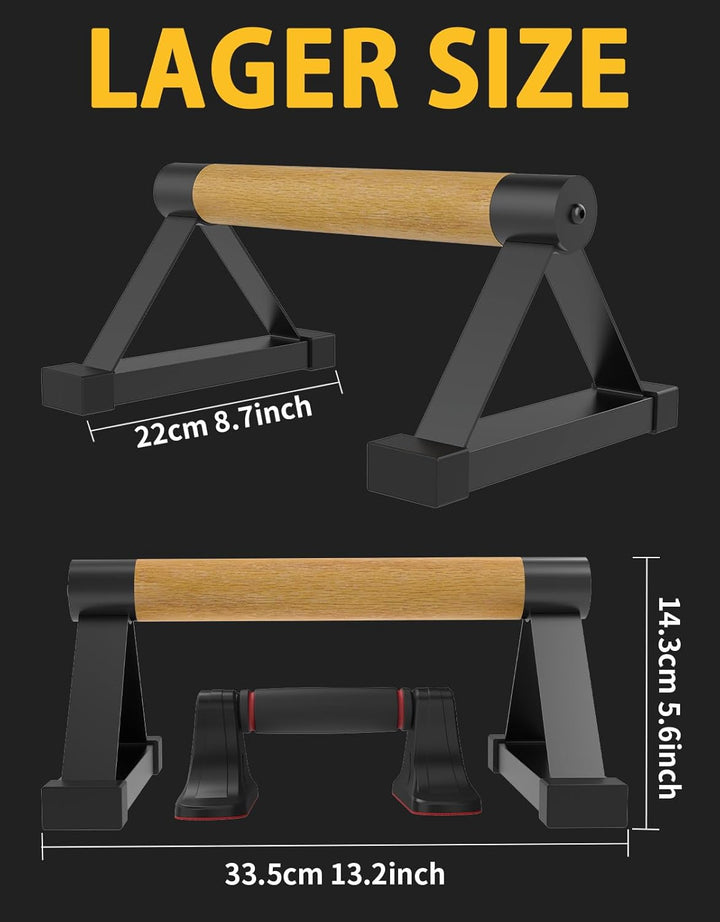Wooden Push Up Bars Set, 2 Stück Liegestützgriffe aus Buchenholz Non Slip Parallettes Bars für Calis