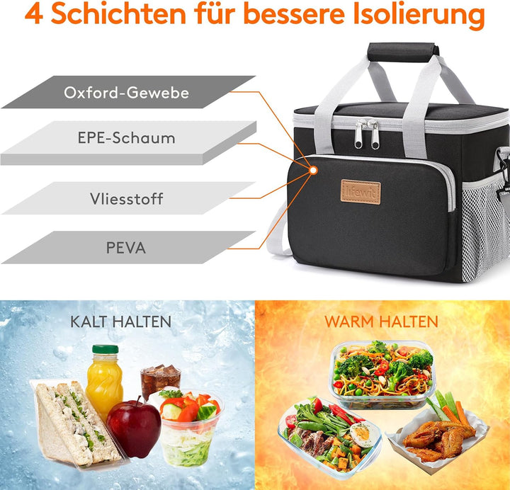 Lifewit Kühltasche klein, Isolierte Cooler Bag, Lunchtasche 9L 12 Dosen Grau &amp; Schwarz 9L, Grau &amp; Sc