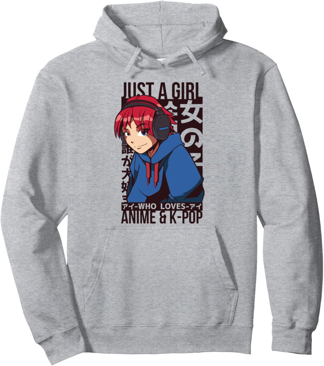 Just a Girl Who Loves Anime and K-Pop | Japanische Grafik Pullover Hoodie