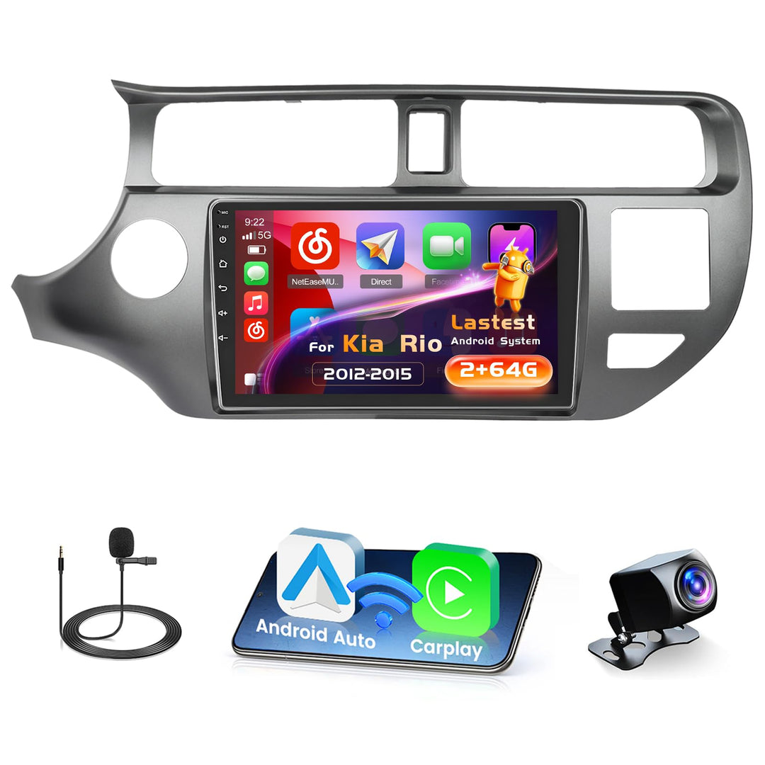 Radio für Kia Rio 2012-2015 Android 15 2+64G mit Wireless CarPlay Android Auto, 9 Zoll Bildschirm mi