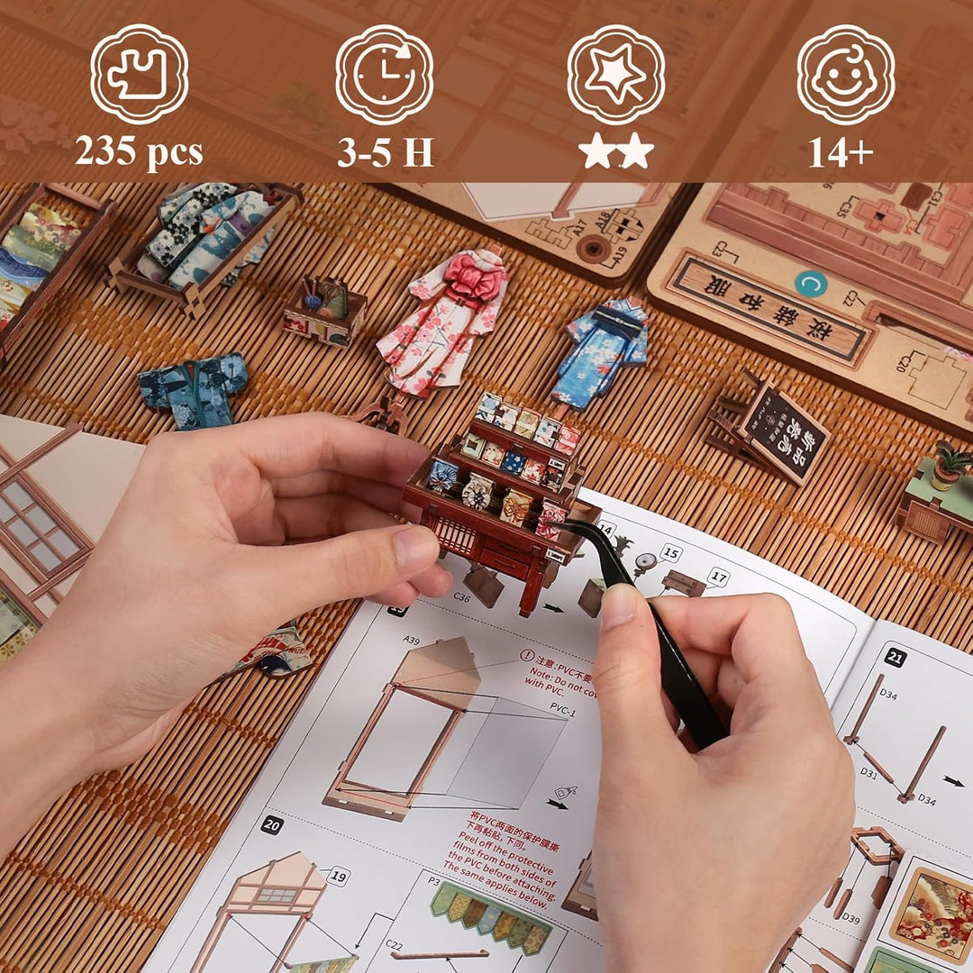 CUTEBEE Japanese Sakura Kimono Book Nook Kit - DIY Puppenhaus 3D Holzpuzzle Erwachsene, Miniatur Hau