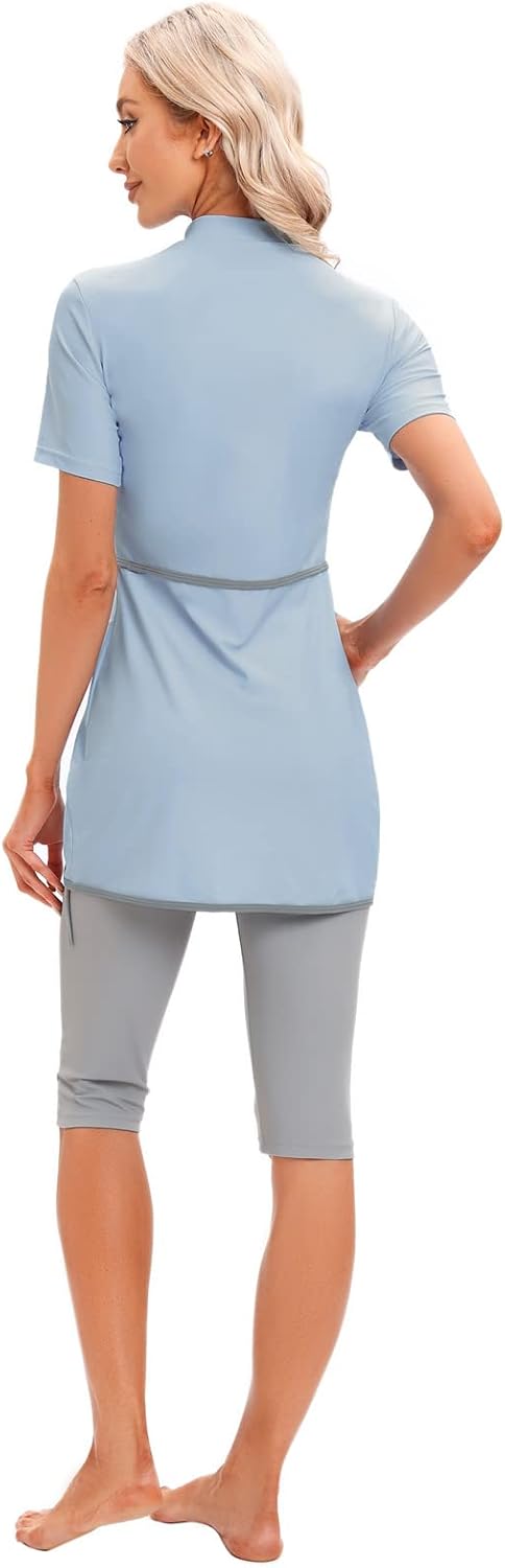 seafanny Frauen Muslimische Bademode Crop Short Burkini Modest Badeanzug mit Frontreissverschluss 38