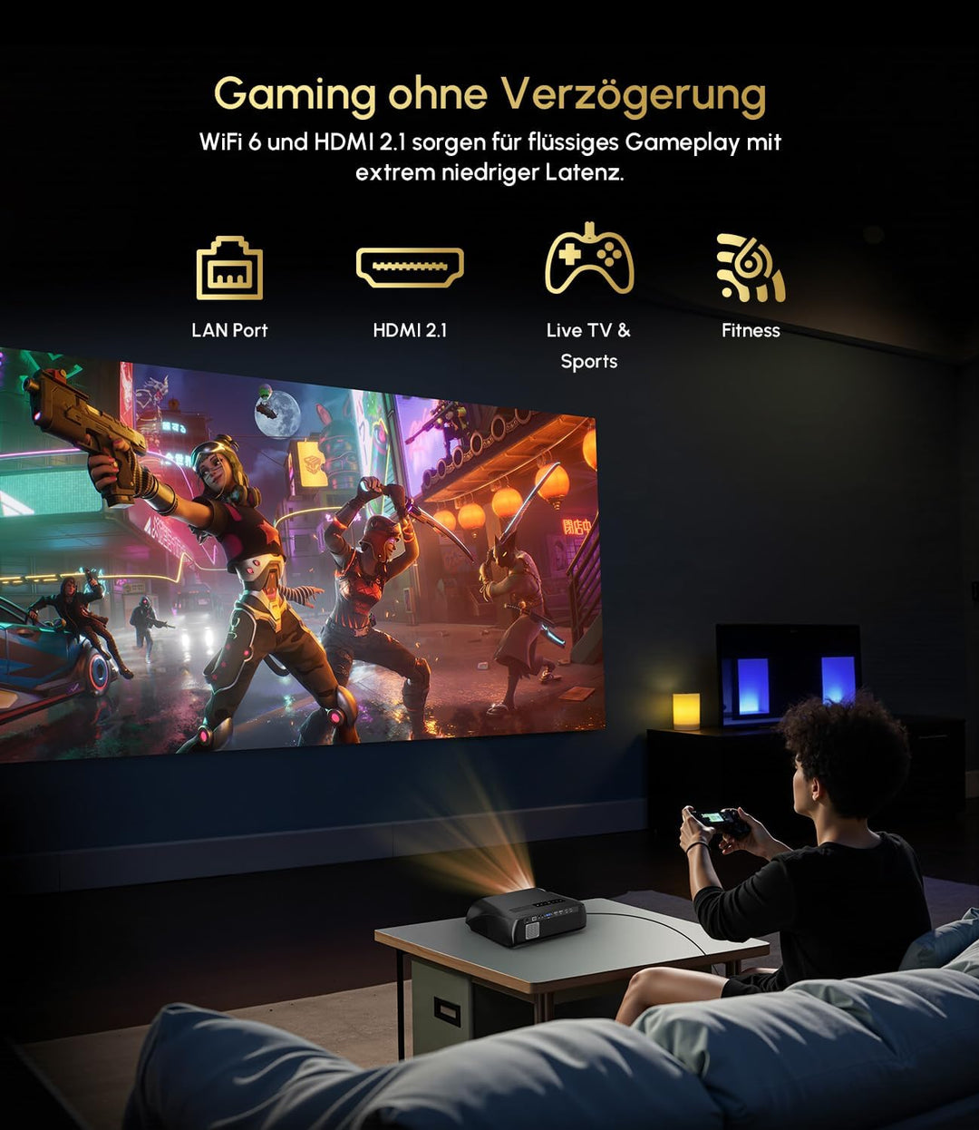 Smart 4K UHD Tageslicht Beamer Heimkino mit Google TV, 2200ANSI, HDMI eARC, HDR10+, ToF Autofokus, S