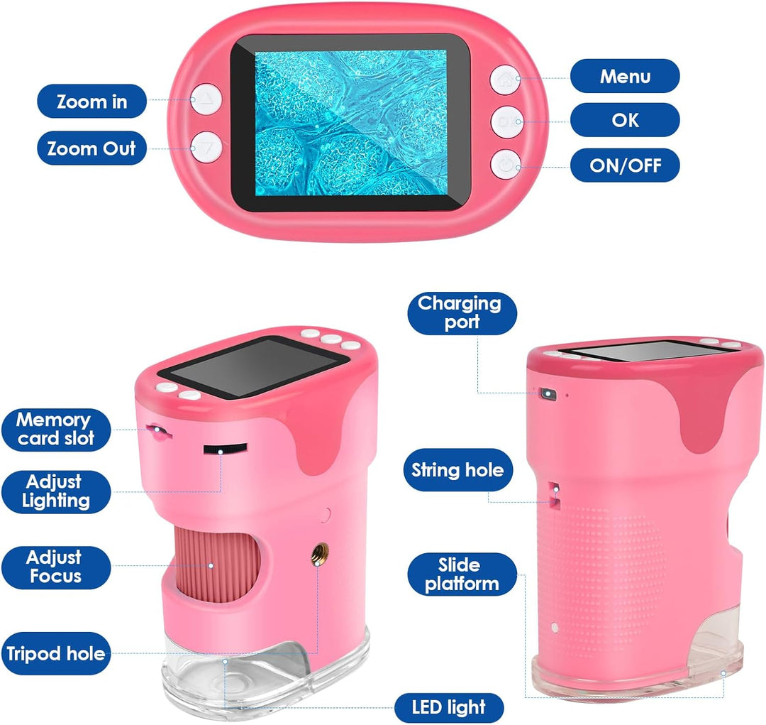 Mikroskop für Kinder, Vankarr 1000X Digitale Taschenmikroskop Tragbares Mini Handy Mikroskope mit 32
