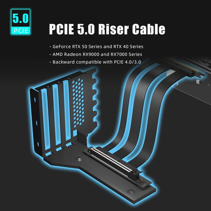 GLOTRENDS 3-Slot GPU Halterung mit 150mm PCIe 5.0 Riser Kabel für GPU Vertikalmontage, Kompatibel mi