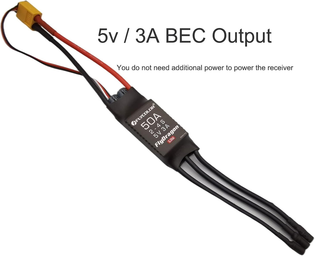 50A ESC 2-4S Elektrischer Geschwindigkeitsregler 5V 3A BEC mit XT60 & 3,5mm Bullet Plugs für RC Droh