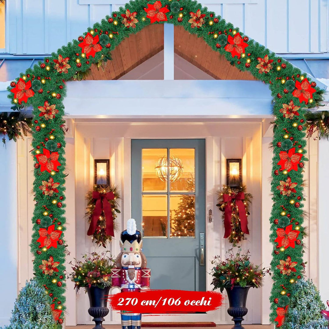 Tannengirlande mit Beleuchtung - 270cm Weihnachtsgirlande mit Beleuchtung 4m 30pcs Warmen LED Lichte