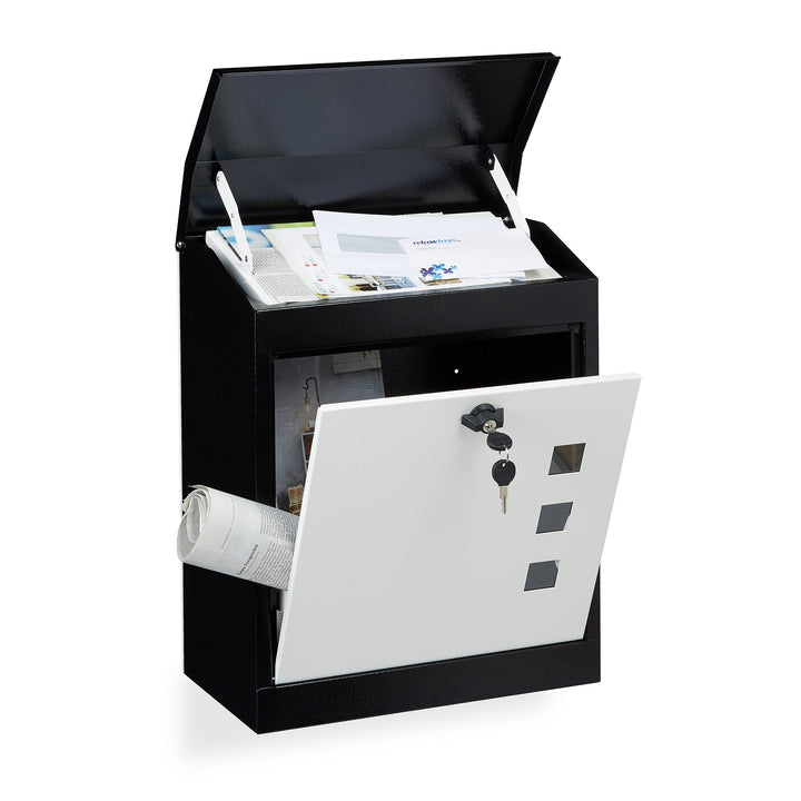 Relaxdays Briefkasten gross, Stahl, Sicherheits-Klappe, Schloss, HxBxT: 53 x 43,5 x 26 cm, Wandbrief