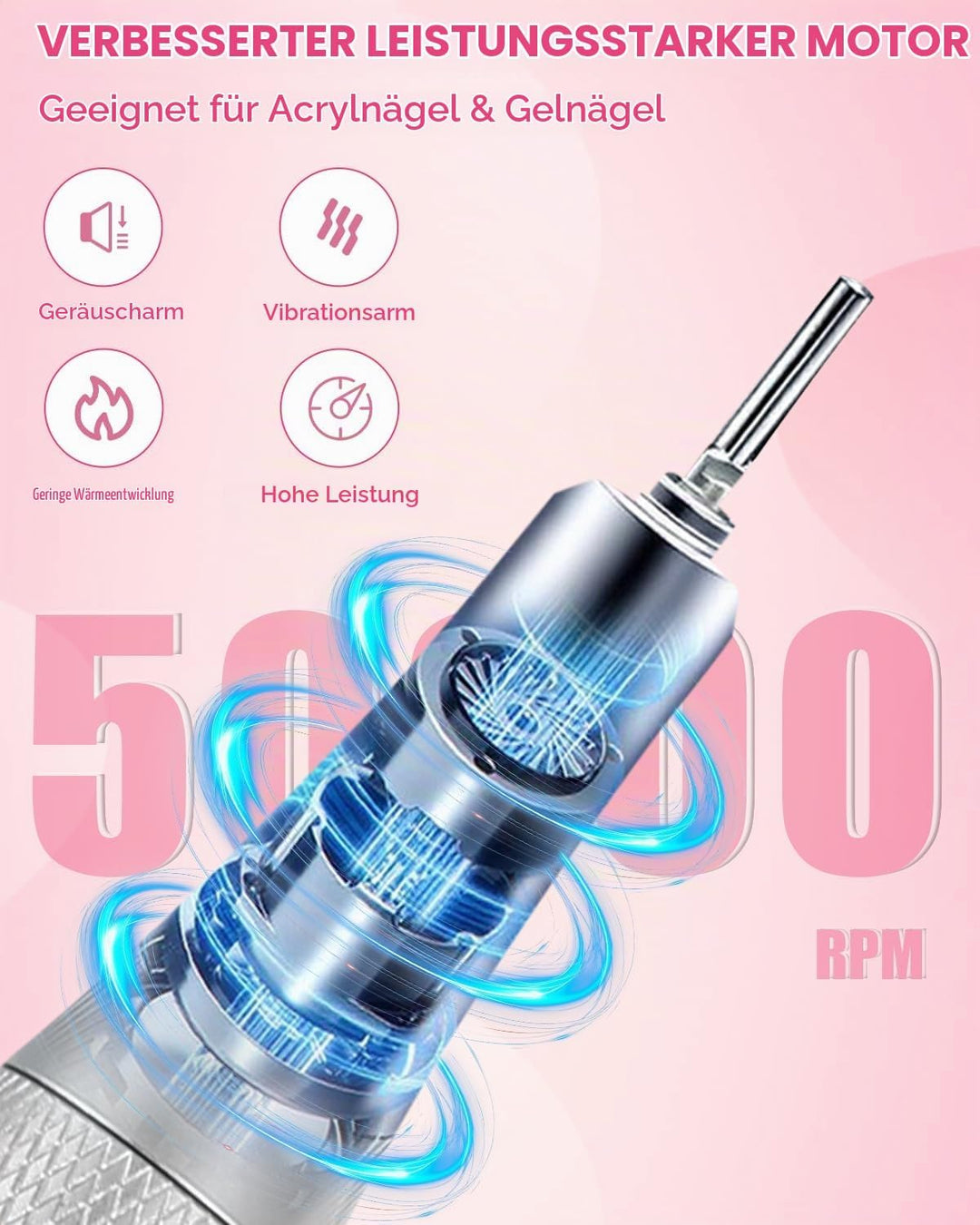 Nagelfräser 50000U/Min Elektrische Nagelfeile Wiederaufladbare,Professionelle Nagelfräser für Gelnäg