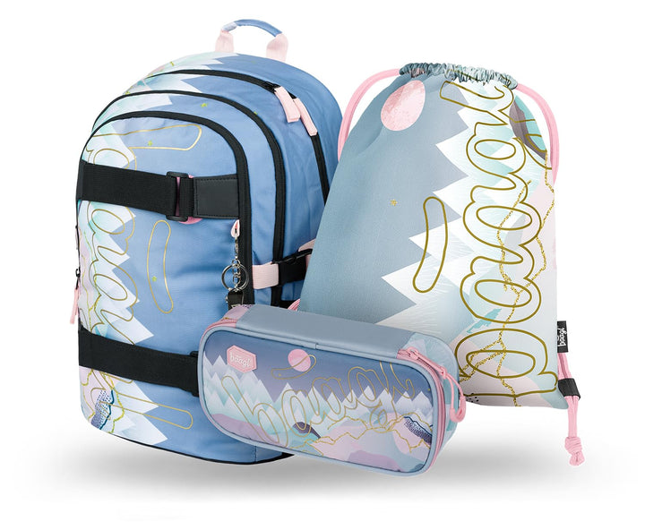 Baagl Schulrucksack Set Jungen Mädchen 3 Teilig, Schultasche ab 3. Klasse, Grundschule Ranzen mit Br