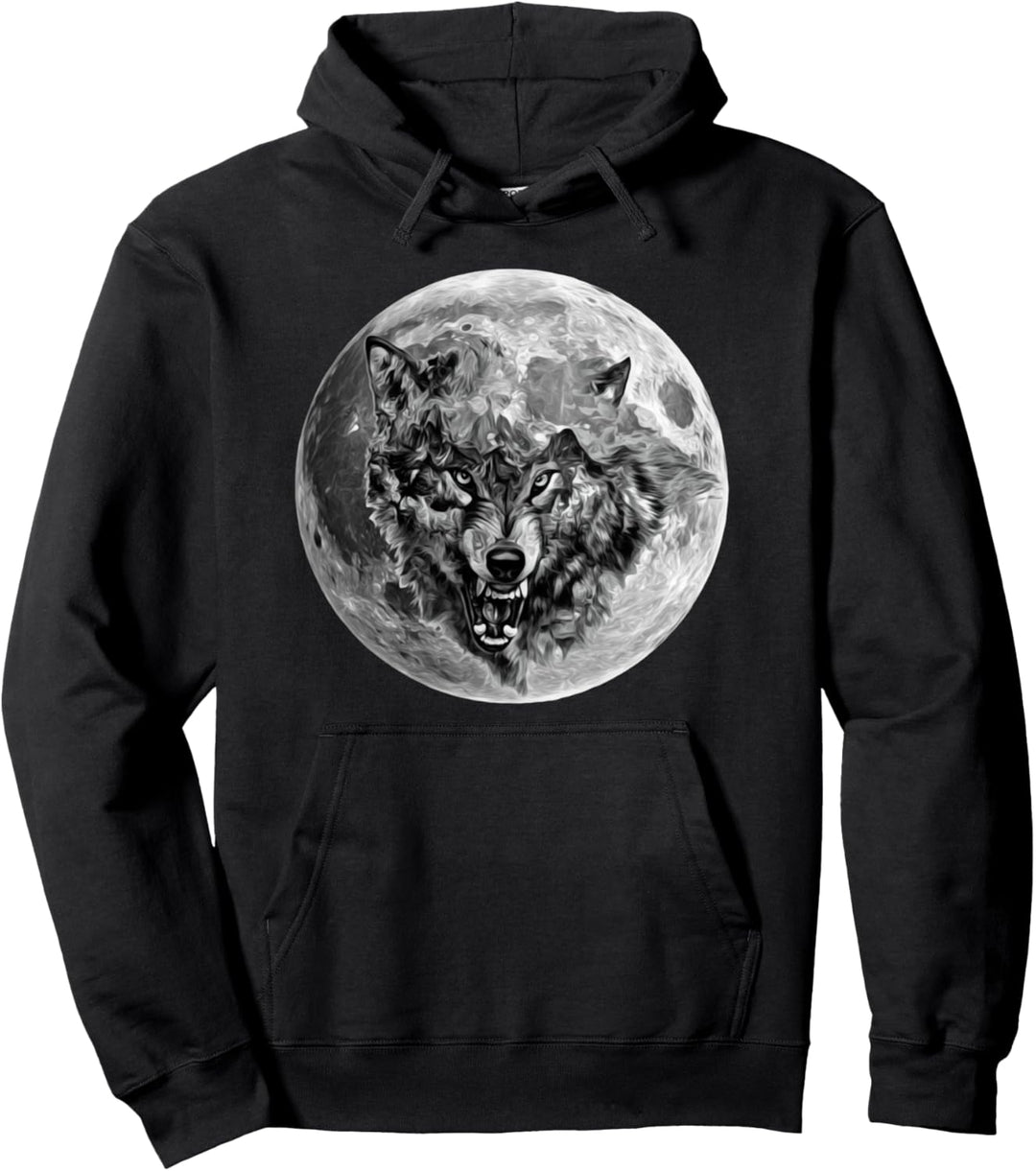 Wolf im Vollmond Motiv Wölfe Lupus Mond Rudel Tiere Raubtier Pullover Hoodie