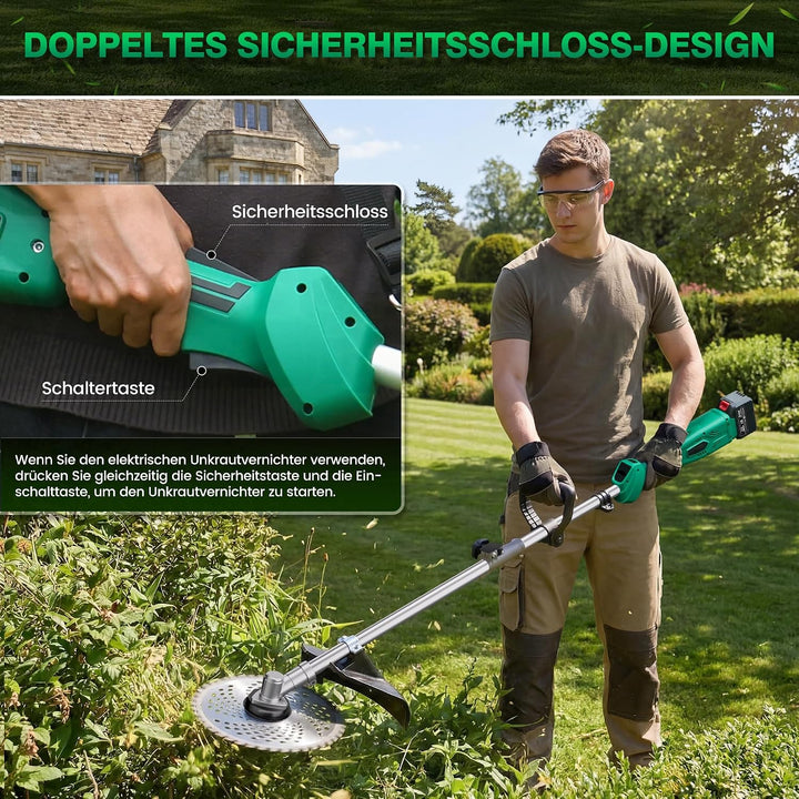 6- IN-1 Rasentrimmer mit Akku, 21V Rasentrimmer Bürstenloser Motor, 2 x 4.5Ah Batterien Akku Motorse