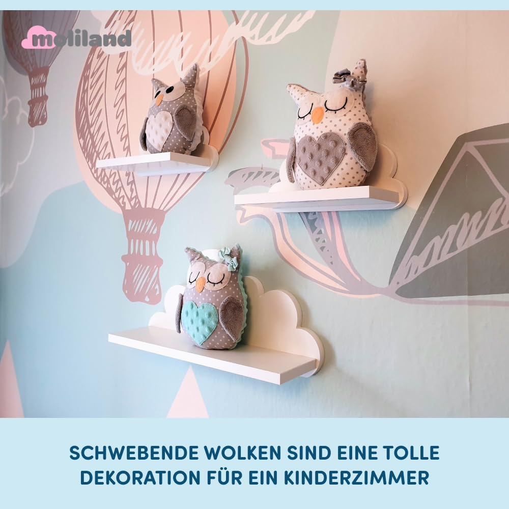 3er Set Wandregal Kinderzimmer Weiss | Babyzimmer Wolkenregal für Bücher, Spielzeug, Dekoration | Re