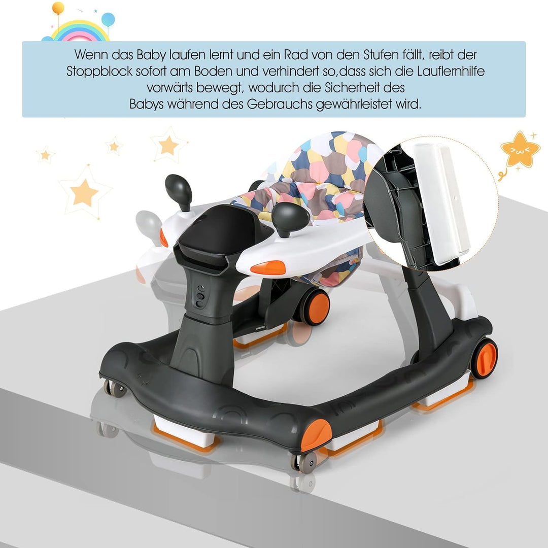 GOPLUS 2 in 1 Faltbarer Lauflernhilfe, Höhenverstellbare Lauflernwagen mit Licht, Musik & Einstellba