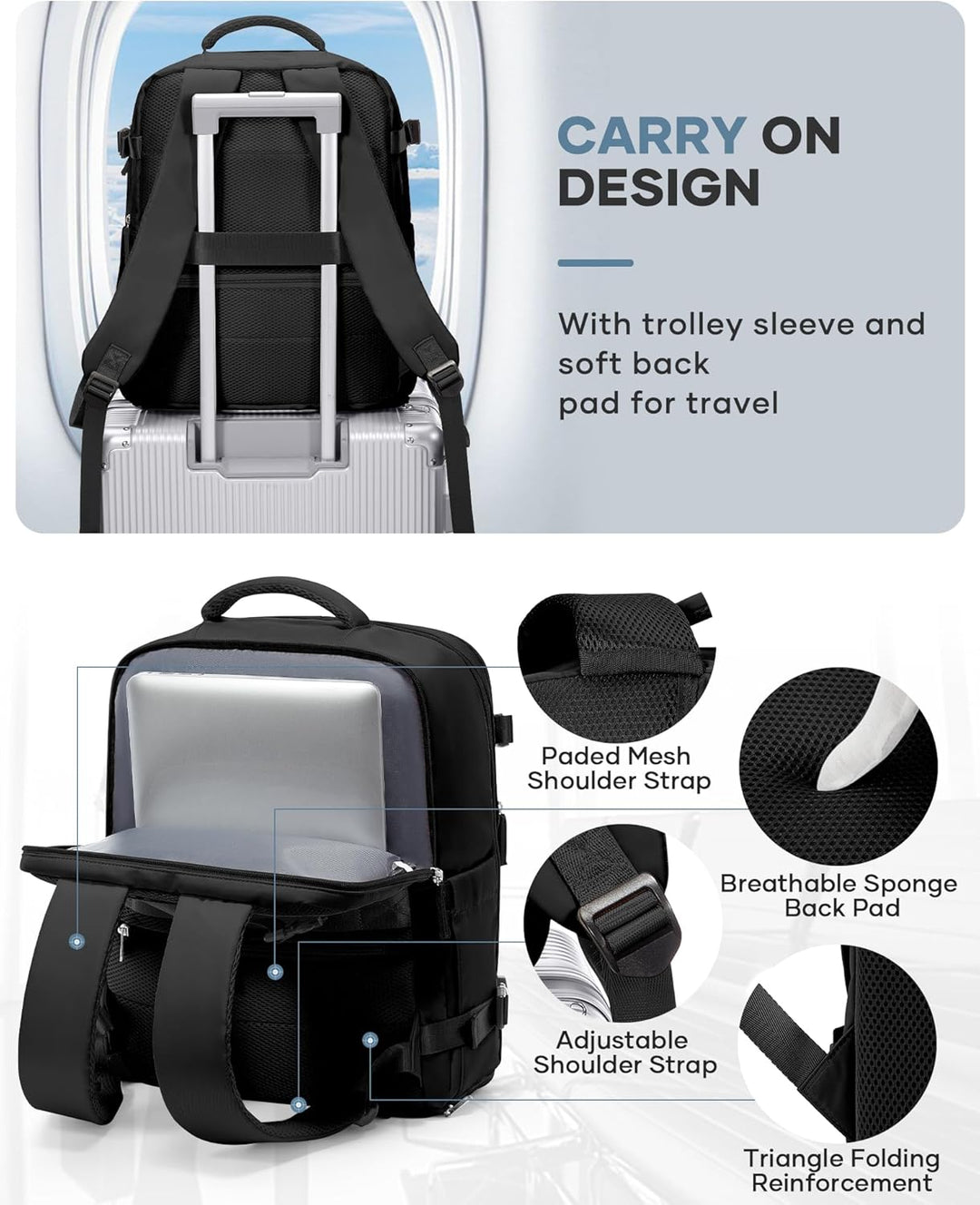 BJLFS Rucksack Handgepäck Flugzeug Ryanair Handgepäck 40x20x25 Rucksack Easyjet Handgepäck 45x36x20